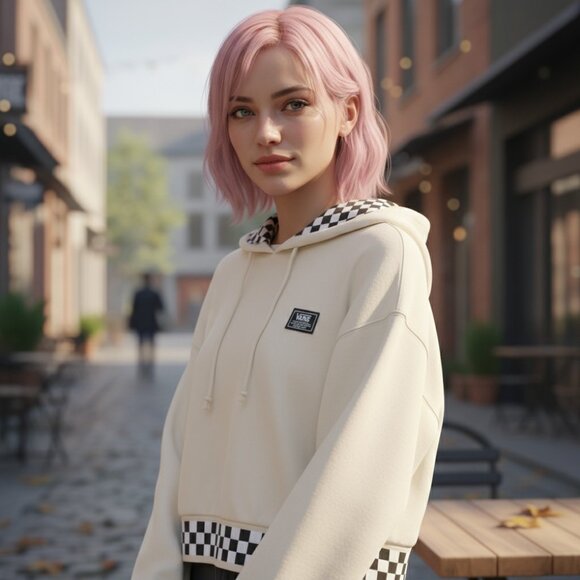 VANS Crop Hoodie XS BOOM BOOM 66 Checkered Skater Grunge Cali School Punk Checks - Picture 11 of 11